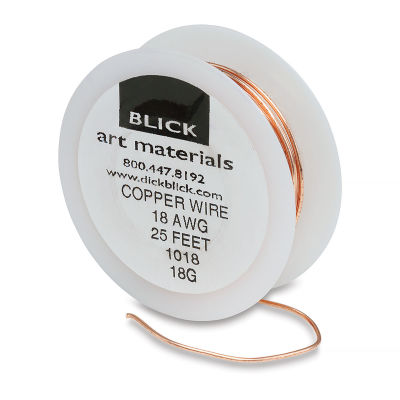 Blick Copper Wire - Spool of 25 ft 18 gauge copper wire standing upright, slightly unrolled
