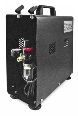 Badger TC910 Aspire Pro Compressor - Angled view of compressor showing tank and connectors