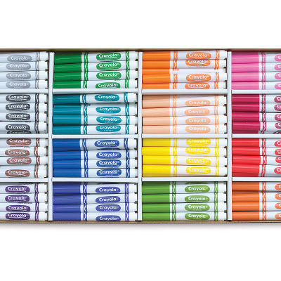 Crayola Broad Line Markers-Set of 256 Assorted Colors. Open box, markers in 16 color compartments. 