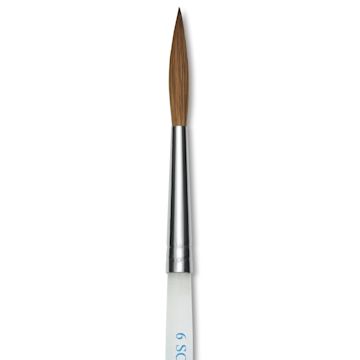 Open in modal - Mayco Reflections Golden Taklon Brush - Script Liner, Short Handle, Size 6, close-up