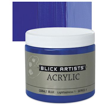 Open in modal - Blick Artists' Acrylic - Cobalt Blue, 16 oz jar and swatch