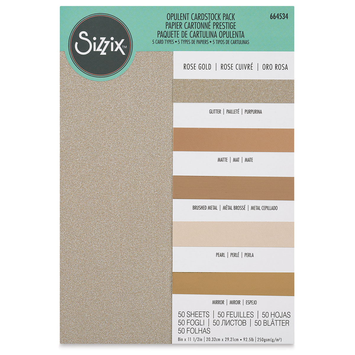 Rose Gold Sizzix Surfaces Opulent Cardstock Pack of 50 sheets of assorted  textures like glitter, matte, pearl. Available in store and online -  Keepsakes by K - Stationery supplies, paper crafts and
