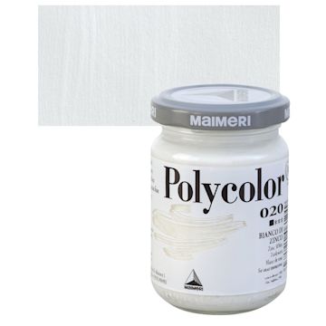 Open in modal - Maimeri Polycolor Vinyl Paint - Zinc White, 140 ml, Jar and swatch