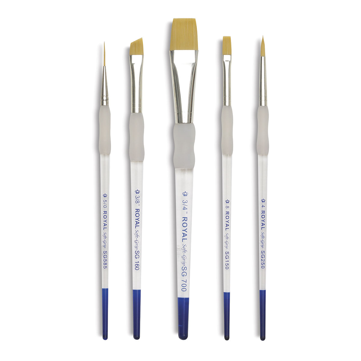 Royal & Langnickel Soft Grip Bottom Flat Golden Taklon Fiber Paint Brush  Set, Assorted Size, Set Of 5 : Target