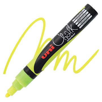 Open in modal - Uni Chalk Marker - Fluorescent Yellow, 5 mm marker and swatch