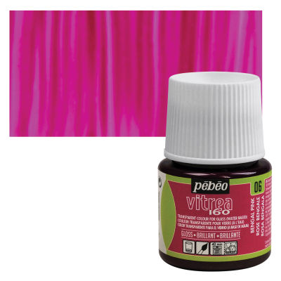 Pebeo Vitrea 160 Glass Paint - Bengal Pink, Glossy, 45 ml bottle (swatch and bottle)