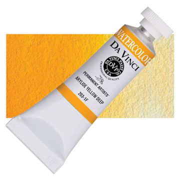 Open in modal - Da Vinci Artists' Permanent Watercolor - Arylide Yellow Deep, 15 ml tube and swatch