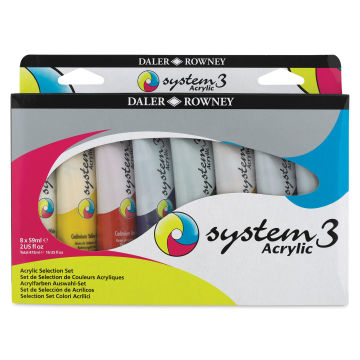 Daler-Rowney System3 Acrylics - Selection Set, Set of 8, 59 ml Tubes (Front of package)