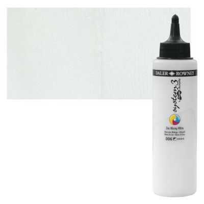 Daler-Rowney System3 Fluid Acrylics - Zinc Mixing White, 250 ml bottle with swatch