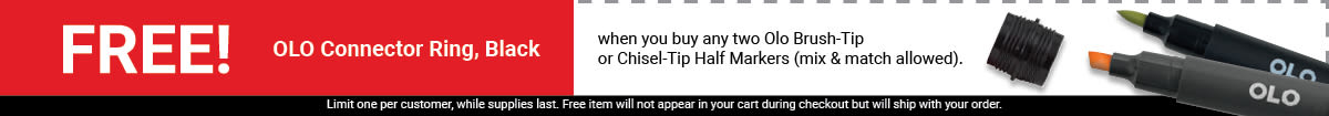 FREE! OLO Connector Ring, Black, when you buy any two Olo Brush-Tip or Chisel-Tip Half Markers (mix & match allowed).
