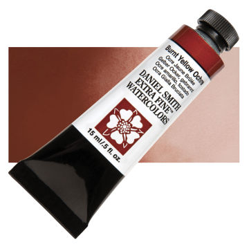 Daniel Smith Extra Fine Watercolor - Burnt Yellow Ochre, 15 ml Tube swatch and tube