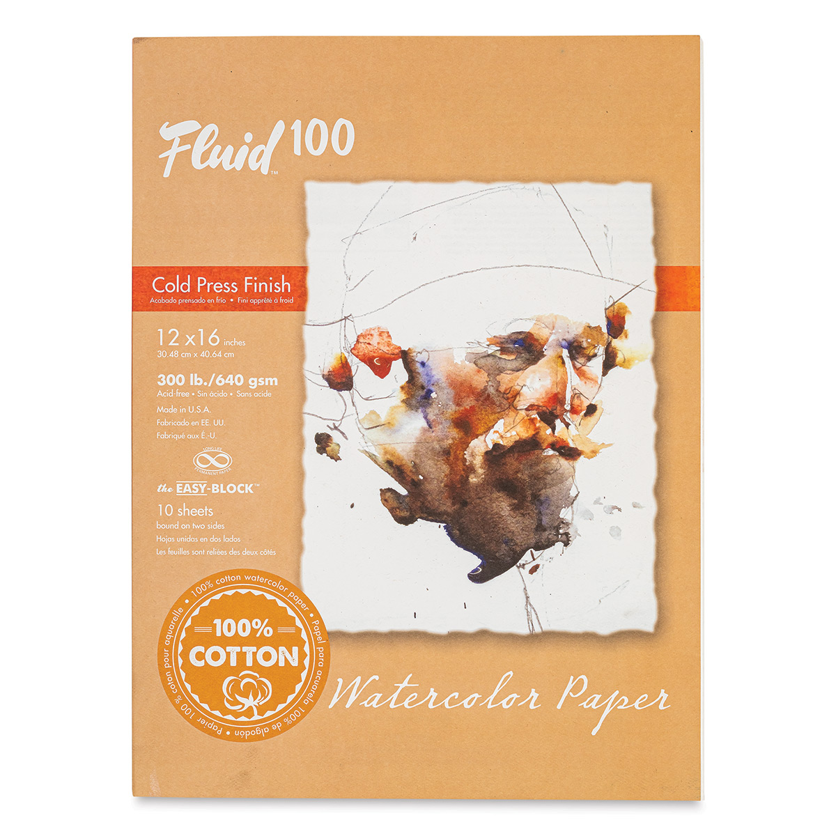 Fluid 100 Watercolor Paper 811722 140lb 100% Cotton Cold Press 11 x 14 Pochette