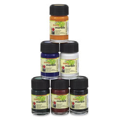Marabu Easy Marble Paint Set - Component bottles of 6 pc Starter set shown stacked in pyramid