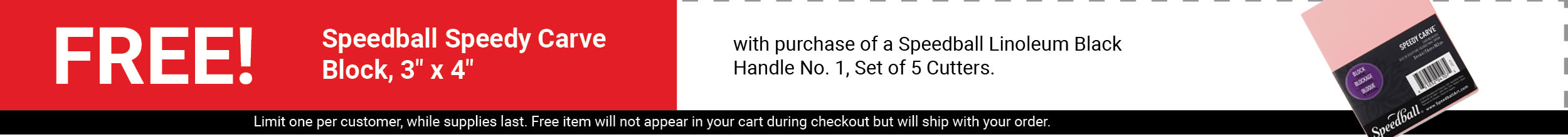 FREE! Speedball Speedy Carve Block, 3" x 4" with purchase of a Speedball Linoleum Black Handle No. 1, Set of 5 Cutters.