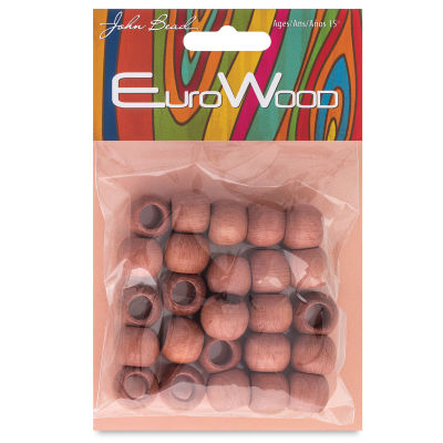 John Bead Euro Wood Beads - Front of package of Light Brown Round Shaped Large Hole beads 
