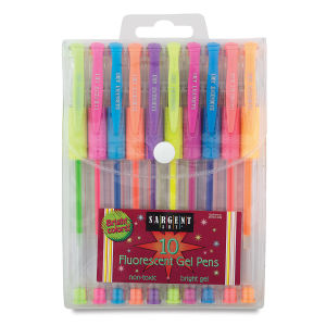 Sargent Art Gel Pens - Front of package of 10 pc Fluorescent Gel set showing reclosable pouch