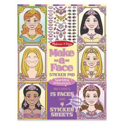 Melissa & Doug Make-A-Face Sticker Pads - Front of package of Sparkling Princesses