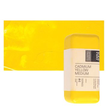 Open in modal - R&F Encaustic Paint Block - Cadmium Yellow Medium, 104 ml block and swatch