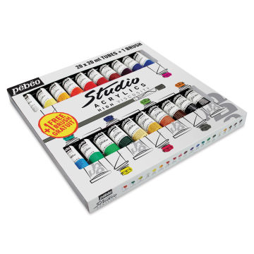 Pebeo High Viscosity Acrylics - Set of 20 with Brush, Assorted Colors, 20 ml, Tubes (In packaging)