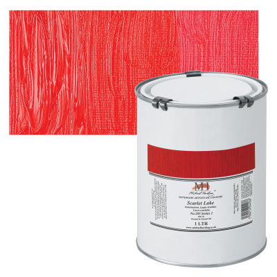Michael Harding Artists Oil Color - Scarlet Lake, 1 Liter swatch and can