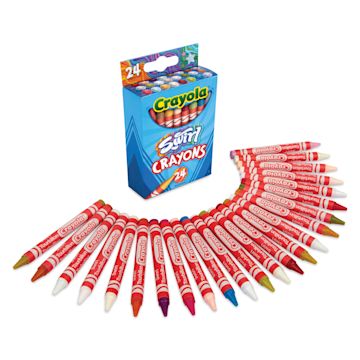 Open in modal - Crayola Swirl Crayons - Set of 24, crayons spread out in front of pack