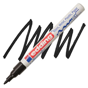 Open in modal - Edding Gloss Paint Marker - Black, Calligraphy Nib, 1-5 mm, swatch and marker