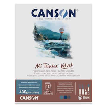 Open in modal - Canson Mi-Teintes Velvet Paper Pad - 12.6" x 16.1", Cool Tones, 12 Sheets. front cover