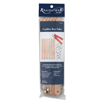 Open in modal - Realeather Leather Key Fobs - 5" x 3/4", Kit of 24, front of the packaging