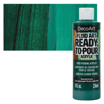 DecoArt Fluid Art Ready-To-Pour Acrylic - Emerald Green, 8 oz Bottle with swatch