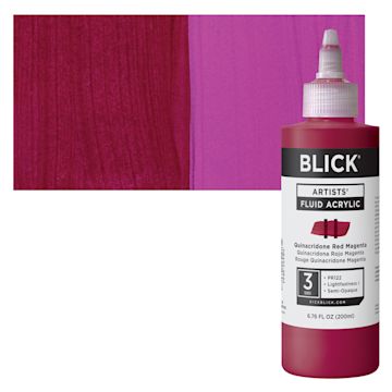 Open in modal - Blick Artists’ Fluid Acrylic - Quinacridone Red Magenta, 200 ml bottle and swatch