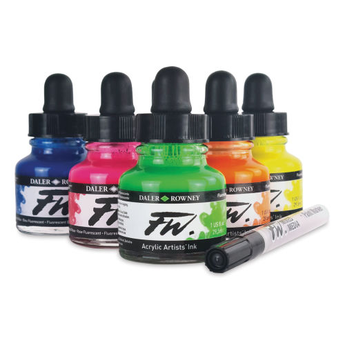  Daler-Rowney FW Pearlescent Acrylic Ink Bottle Waterfall Green  - Acrylic Drawing Ink for Artists and Students - Permanent Calligraphy Ink  - Archival Ink for Illustrating and More