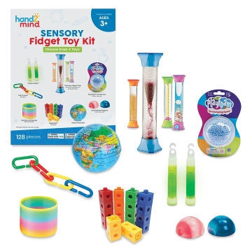 Hand2Mind Sensory Fidget Toy Kit (labeled contents list card and contents)