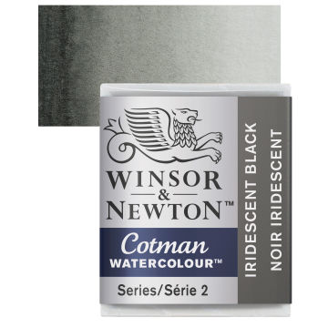 Winsor & Newton Cotman Watercolor - Iridescent Black, Half Pan with Swatch