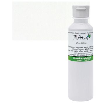Open in modal - Tri-Art Liquid Artist Acrylic - Zinc Mixing White, 120 ml bottle and swatch