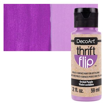 Open in modal - DecoArt Thrift Flip Multi-Surface Paint - Orchid Purple, 2 oz bottle and swatch