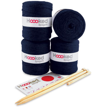Hoooked Yarn Pouf Kit - Components of Sailor Blue Kit
