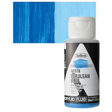 Open in modal - Holbein Fluid Acrylic Paint - Cerulean Blue, 35 ml Bottle and swatch