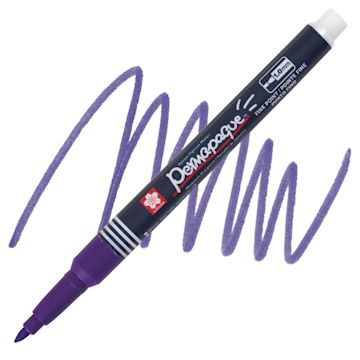 Open in modal - Sakura Permapaque Opaque Paint Marker - Purple, Fine Point marker and swatch