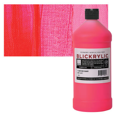 Blickrylic Student Acrylics - Fluorescent Red, Quart bottle and swatch