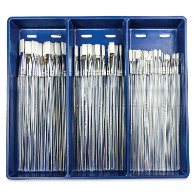 Royal Langnickel Clear Choice Brush Set - White Taklon, Flat, Set of 60, Long Handle (in tray)