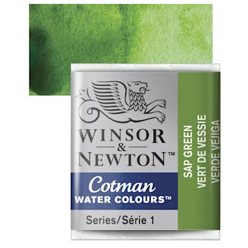 Open in modal - Winsor & Newton Cotman Watercolor Half Pan - Sap Green and swatch