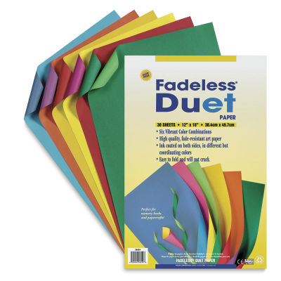 Fadeless 2-Color Duet Paper - Front of package with components fanned behind
