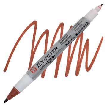 Open in modal - Sakura Identi-Pen Dual-Point Marking Pen - Brown pen and swatch