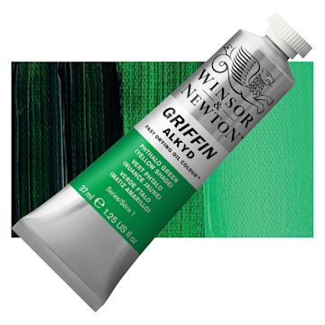 Open in modal - Winsor & Newton Griffin Alkyd - Phthalo Green Yellow Shade, 37 ml tube and swatch