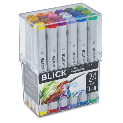 Blick Studio Brush Markers- Set of 24 Assorted Colors. Front of package.