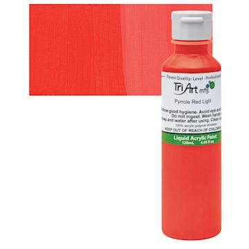 Open in modal - Tri-Art Liquid Artist Acrylic - Pyrrole Red Light, 120 ml bottle and swatch