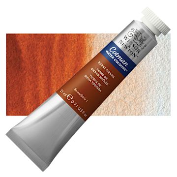 Open in modal - Winsor & Newton Cotman Watercolor - Burnt Sienna, 21 ml tube and swatch