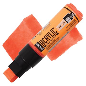Open in modal - Pebeo Acrylic Marker - Fluorescent Orange, 5-15 mm, Flat Nib marker and swatch