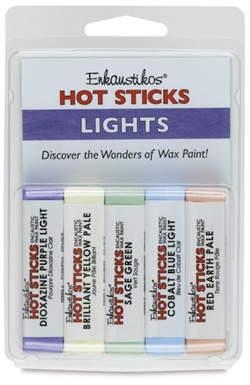 Open in modal - Enkaustikos Hot Sticks Encaustic Paint Sets - Front of package of 5 pc Light Tones Set