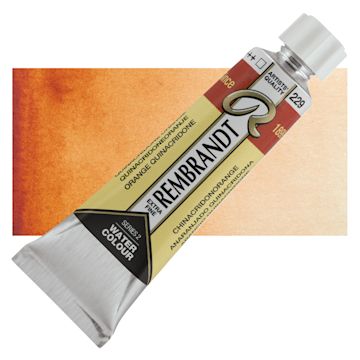 Open in modal - Rembrandt Artist Watercolor - Quinacridone Orange, 10 ml tube and swatch